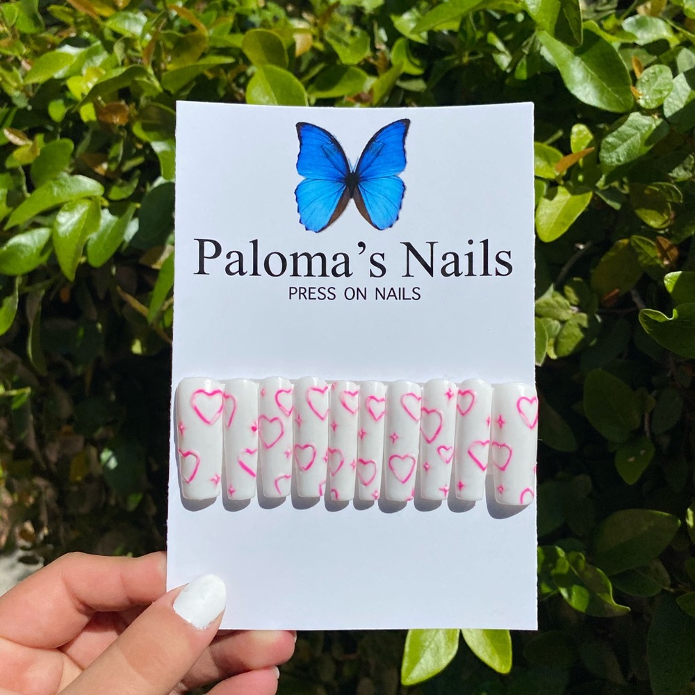 pink heart press on nail set